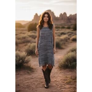 Anthropologie Holding Horses Blue Sweater Dress Fringe Sleeveless Size S Casual